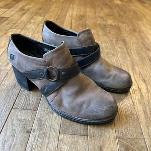 Born Taupe Brown‎ Leather Heeled Ankle Booties with Strap Size 11